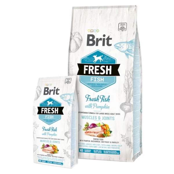 Brit Fresh Adult Large hundefoder til voksne hunde i en hvid pose med blå label og skrift