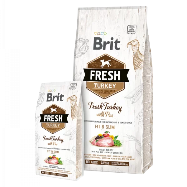 Brit Fresh Light Fit & Slim hundefoder til overvægtige hunde i en hvid pose med brunt label og skrift