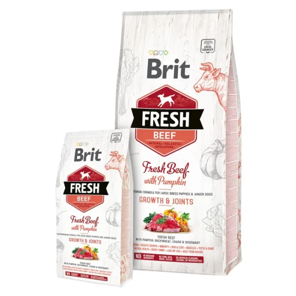 Brit Fresh Puppy Large Breed hvalpefoder til store racer i en hvid pose med rødt label og skrift