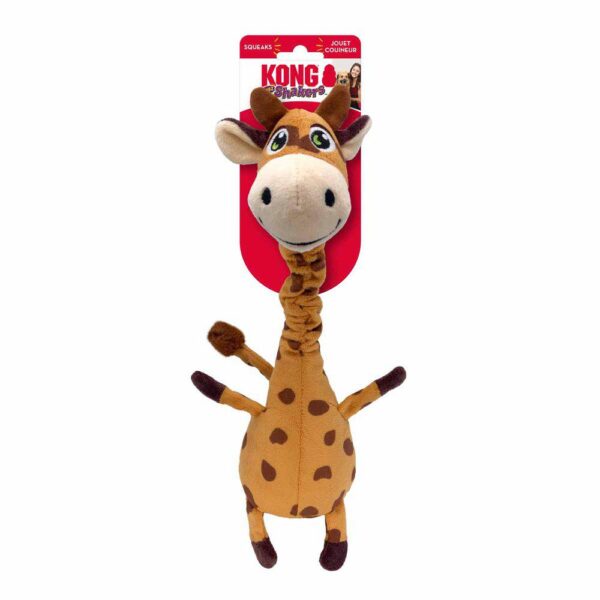 KONG Shakers Bobz Giraffe bamse med piv i brune farver som ligner en rigtig giraf