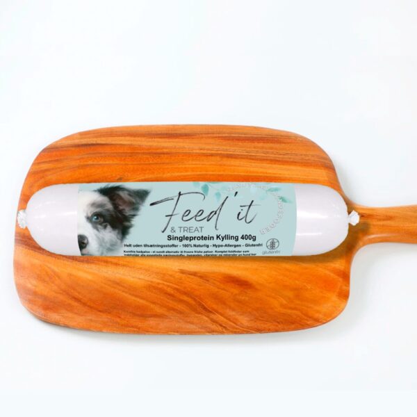 Feed it & Treat Single Protein Kylling 400g i en skærefast pølse form