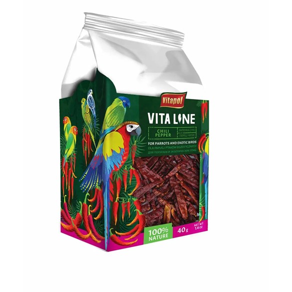 VitaLine Tørret Chilli Pepper 40g til papegøjer og andre fugle