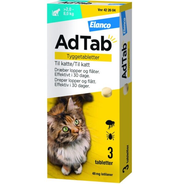 AdTab til katte >2.0-8.0 kg. En tablet som virker mod lopper.