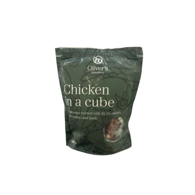 chicken in a cube i grøn pose godbidder til hunde