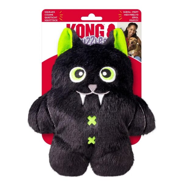 Kong Halloween Snuzzle i størrelse 28x19,5x8,5cm med farven sort plyspels og grønne ører.