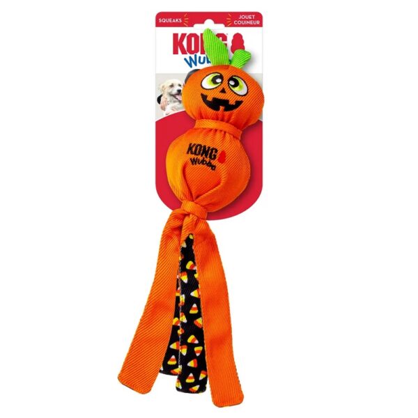 Kong Halloween Wubba Ballistic Græskar i størrelse 40x8,5x8,5cm i farven orange med sjovt hoved.