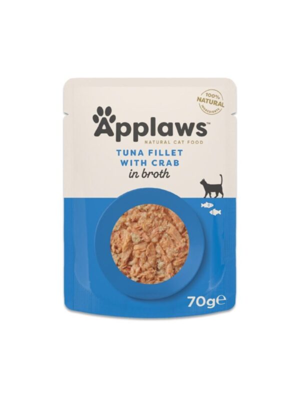 applaws tun fillet med krabbe i buillon i blå og hvid pose til katte