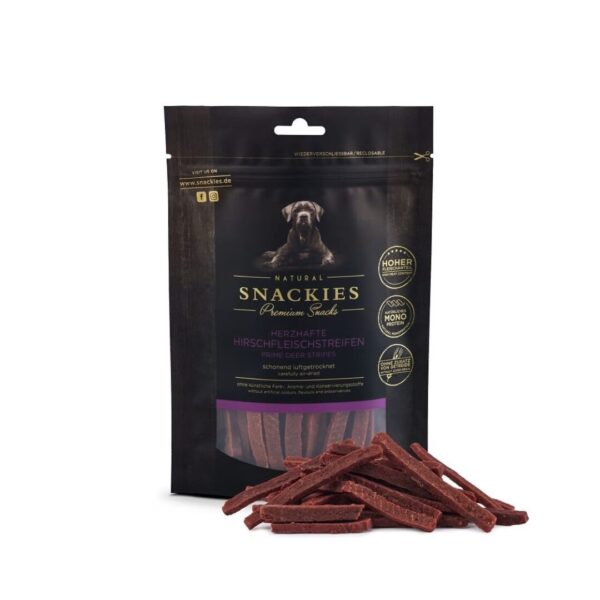 hjortekødstrimler snackies godbidder til hunde i sort pose