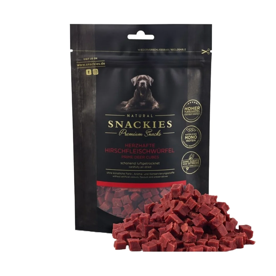 Snackies Rådyrs Cubes 170g hundegodbidder i sort pose