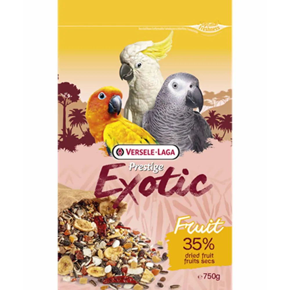 versele laga exotic fruit i gul pose med papegøjer på