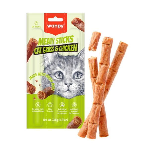 Wanpy Cat - Meaty Sticks Grass & Chicken 3x6g